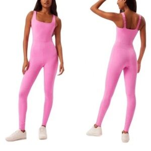 NWT Girlfriend Collective Luxe Paneled Unitard Bubblegum Pink Jumpsuit Catsuit S